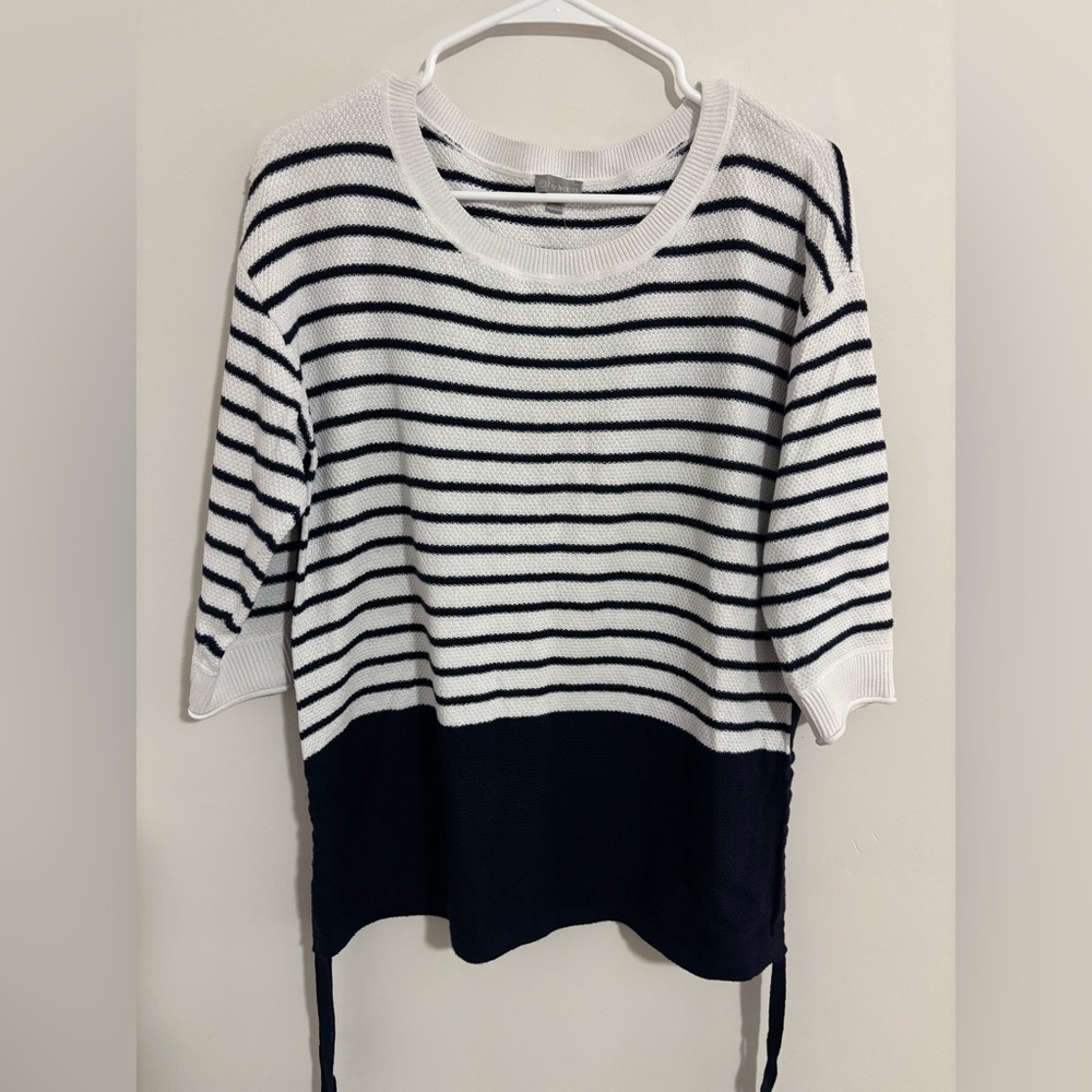 Talbots Navy and White Nautical Striped Knit Top With Side Ties Size Medium - Picture 1 of 6